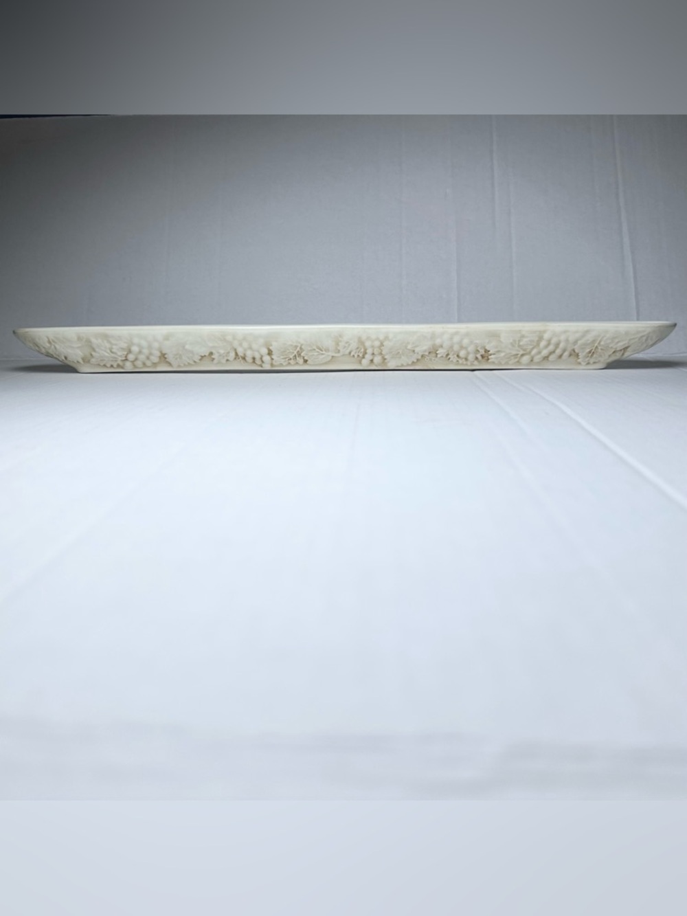 Antique White Embossed 18” Portugal Olive Boat-Bread Tray-Greco Roman Vine-EUC